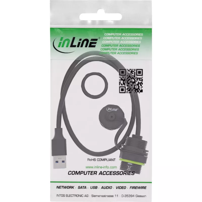 InLine USB-A spojka IP68 tienená, zásuvka na zástrčku, 0,5 m