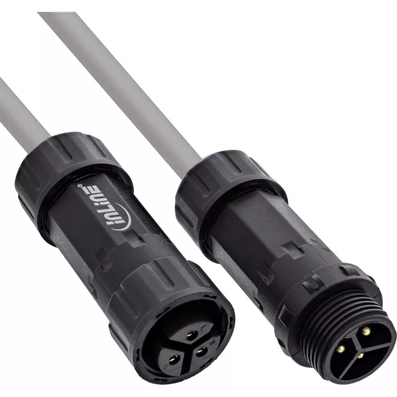 InLine 69927W IP68 sieťová spojka, 3-pólová, zástrčka/zásuvka, M20, čierna