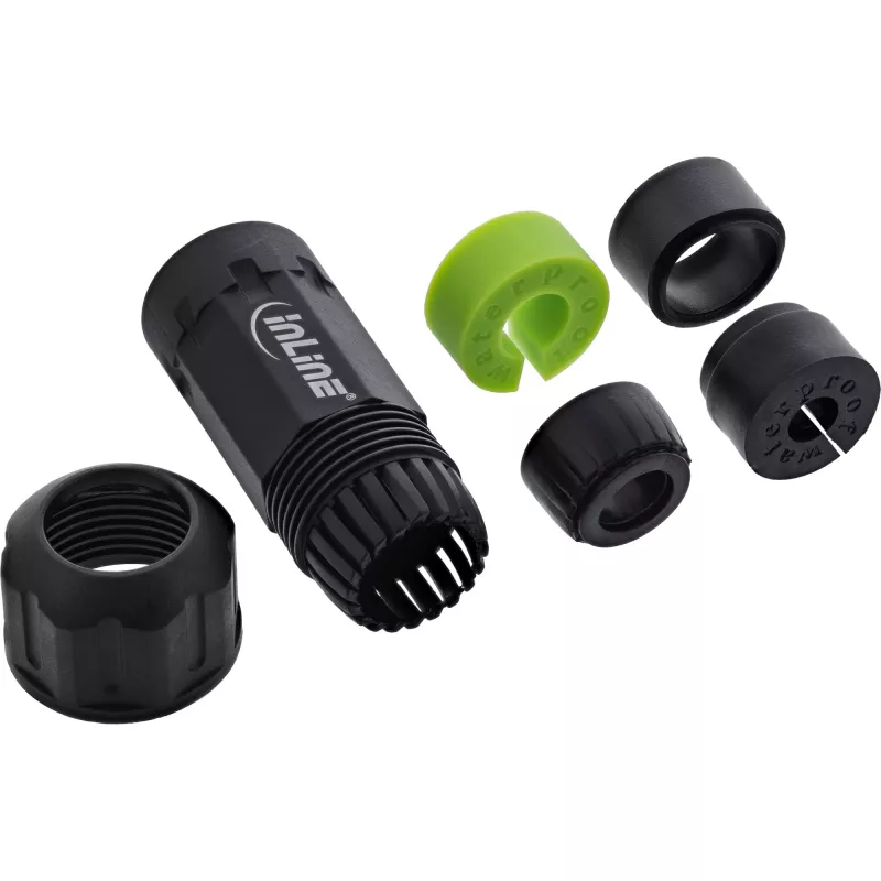 InLine 69927W IP68 sieťová spojka, 3-pólová, zástrčka/zásuvka, M20, čierna
