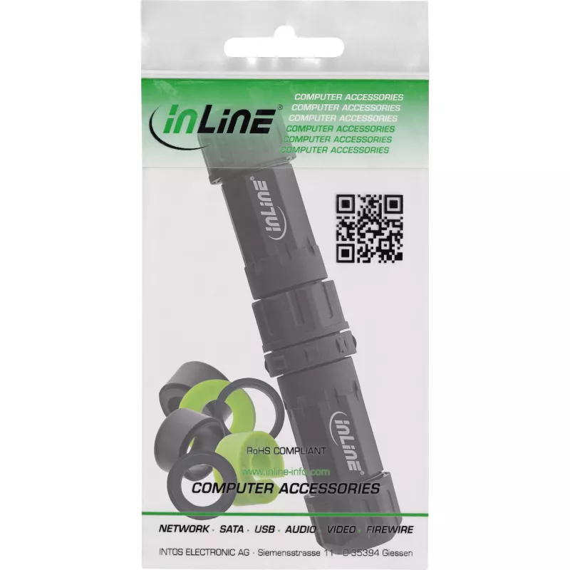 InLine 69927W IP68 sieťová spojka, 3-pólová, zástrčka/zásuvka, M20, čierna