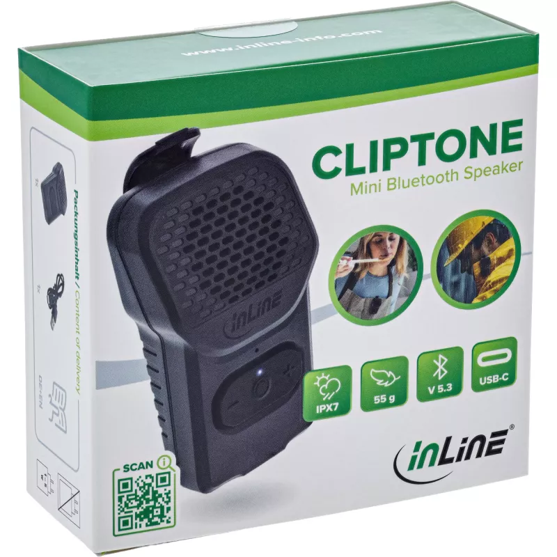 Mono prenosný reproduktor InLine 55383 — čierny, menič 2,8 cm, Bluetooth 2,4 GHz (dosah 10 m)