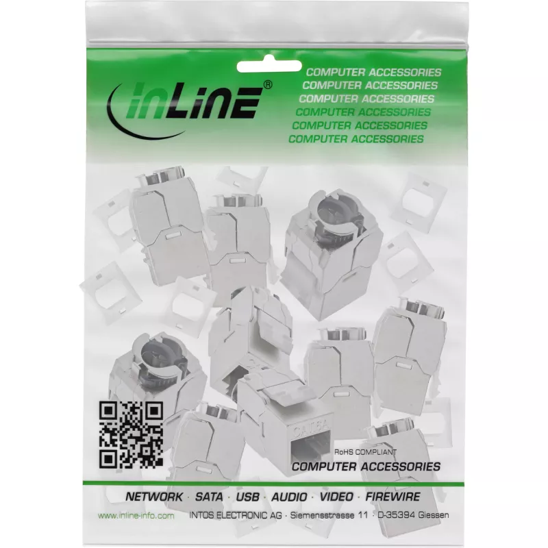 InLine 76202V Zásuvka Keystone RJ45 slim, SNAP-In, Cat.6A, integrovaná sťahovacia páska, 10 ks