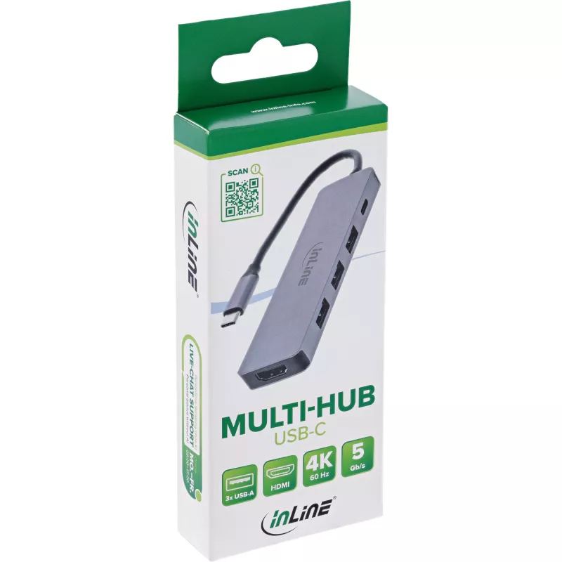 InLine 33271A rozbočovač USB 3.2 Gen 1 (3.1 Gen 1) Type-C 5000 Mbit/s sivý