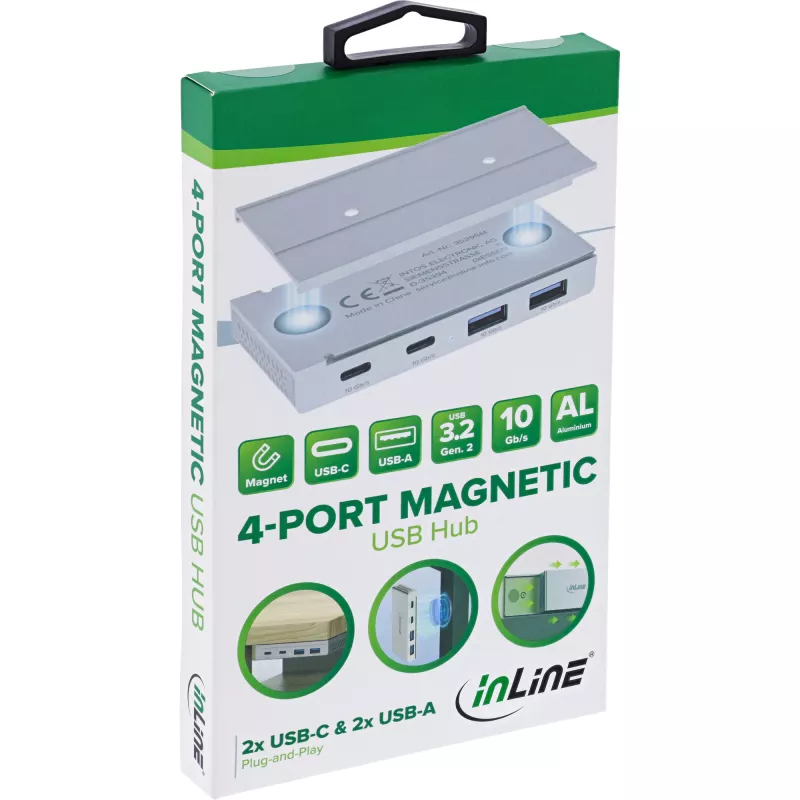 InLine 35395M rozbočovač USB 3.2 Gen 2 (3.1 Gen 2) Type-C 10000 Mbit/s strieborný