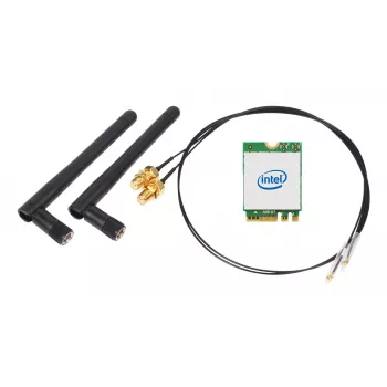 SHUTTLE WLN-M22 WLAN sada — Intel AX210 M.2 Wi‑Fi 6E (Triband 2.4/5/6 GHz) s Bluetooth 5.2 a 2x2 externými anténami