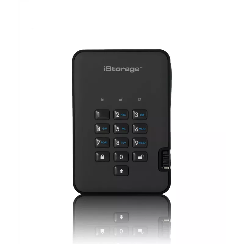 iStorage diskAshur2 256-bit 1 TB USB 3.2 bezpečne šifrovaný SSD disk – čierny IS-DA2-256-SSD-1TB-B