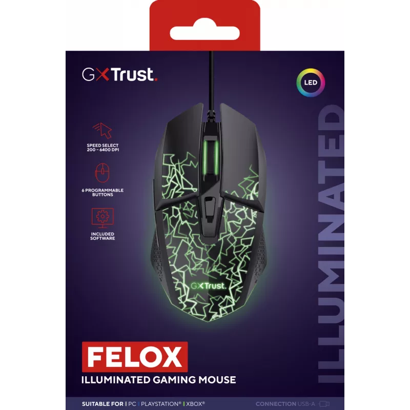 Trust GXT 113 Felox myš herná pravá ruka USB Type-A optická 6400 DPI