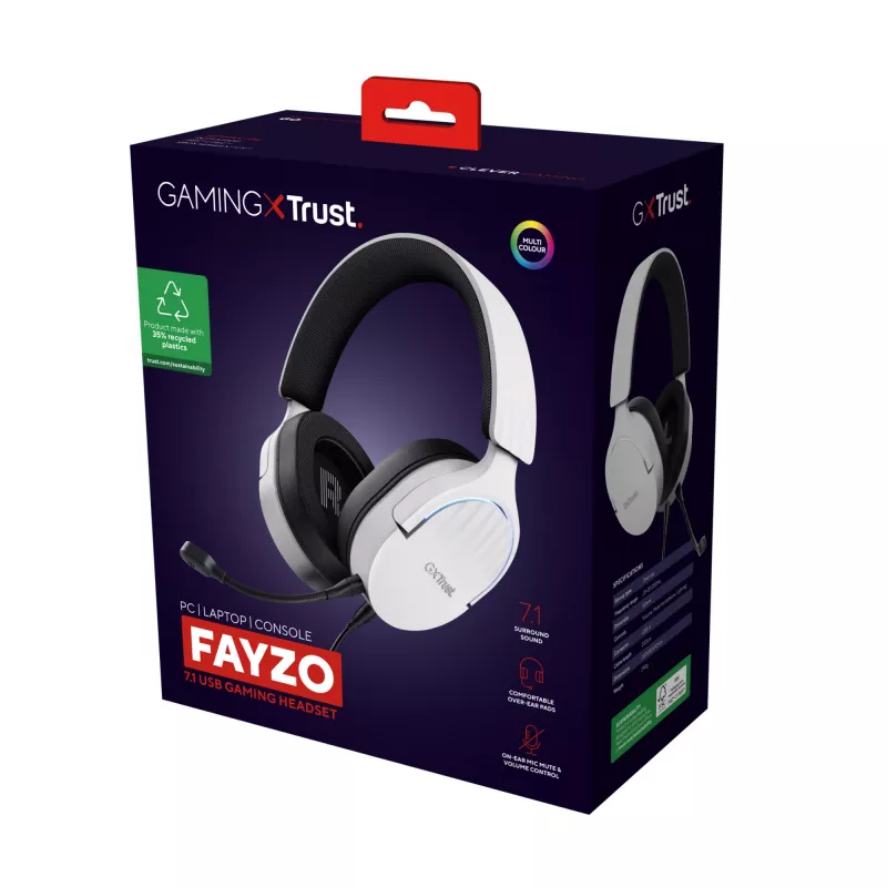 Trust GXT 490W Fayzo 7.1 USB herný headset, drôtový, biely