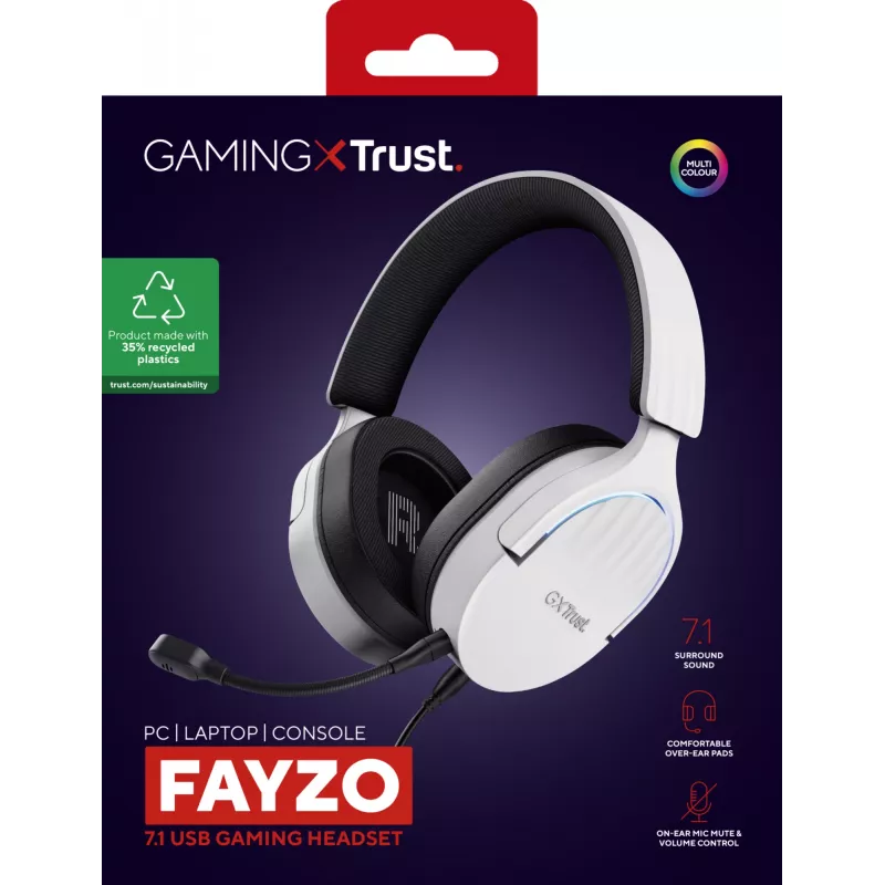 Trust GXT 490W Fayzo 7.1 USB herný headset, drôtový, biely