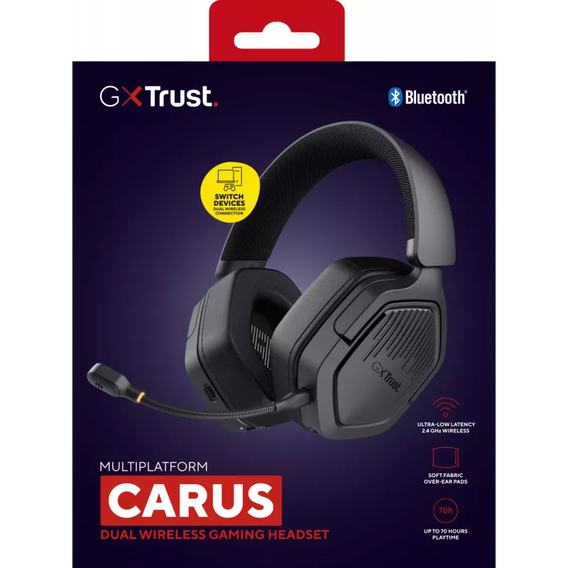 Trust GXT 493 Carus headset káblový & bezdrôtový cez hlavu, helma herný USB Type-C / USB Type-A Bluetooth čierny