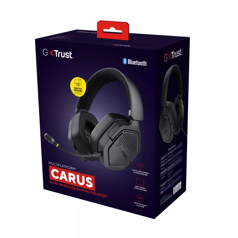 Trust GXT 493 Carus headset káblový & bezdrôtový cez hlavu, helma herný USB Type-C / USB Type-A Bluetooth čierny