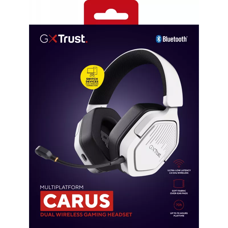 Trust GXT 493W Carus headset káblový & bezdrôtový cez hlavu, helma herný USB Type-C / USB Type-A Bluetooth biely