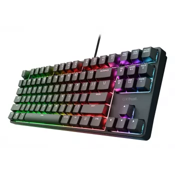 Mechanická herná klávesnica TRUST 26135, 80% 87 klávesov, QWERTZ nemecké rozloženie, USB káblová, čierna, 1,8 m kábel