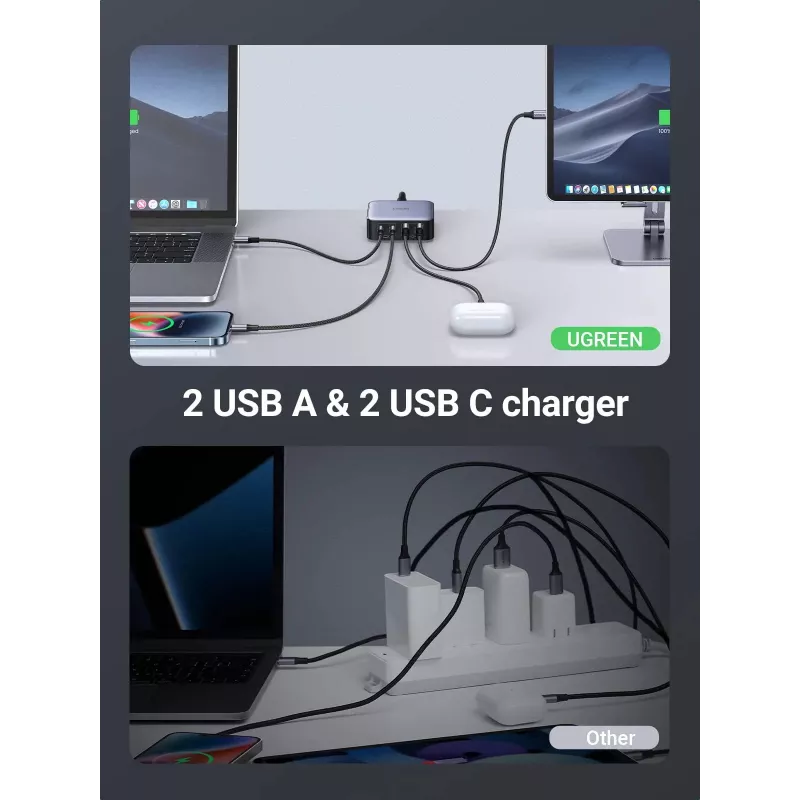 Ugreen Nexode 65 W stolová rýchlonabíjačka, 2x USB-A + 2x USB-C (90747)