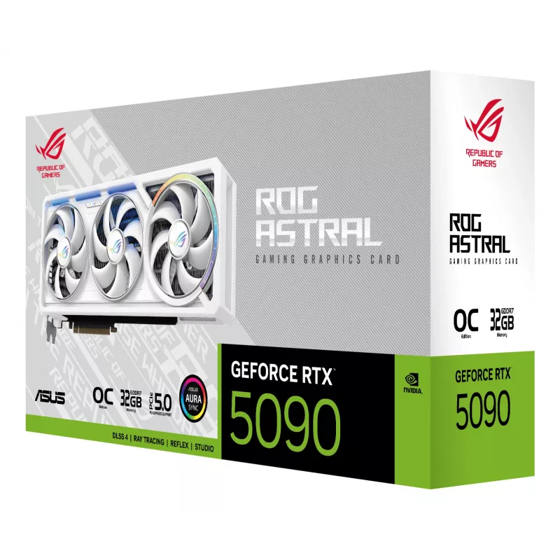 Grafická karta ASUS ROG Astral GeForce RTX 5090, 32 GB GDDR7, 512-Bit, PCIe 5.0, 3 ventilátory, biela