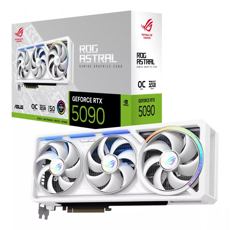 Grafická karta ASUS ROG Astral GeForce RTX 5090, 32 GB GDDR7, 512-Bit, PCIe 5.0, 3 ventilátory, biela