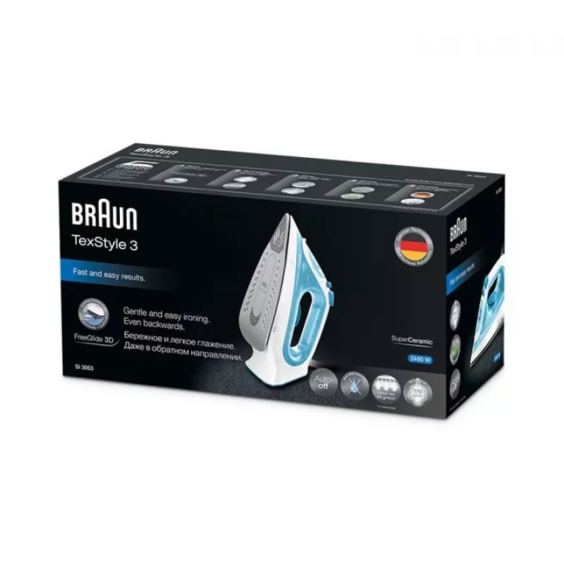 Braun TexStyle 3 parná žehlička SI 3053 modrá keramická platňa 2400 W