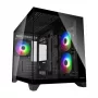 Mini-Tower PC skriňa Cougar FV150 ARGB — čierna, podporuje 2x120/140 mm bočné ventilátory, 1x120 mm zadný, HDD 2,5 palca/3,5 palca, 285×435×365 mm