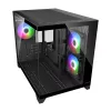 Mini-Tower PC skriňa Cougar FV150 ARGB — čierna, podporuje 2x120/140 mm bočné ventilátory, 1x120 mm zadný, HDD 2,5 palca/3,5 palca, 285×435×365 mm