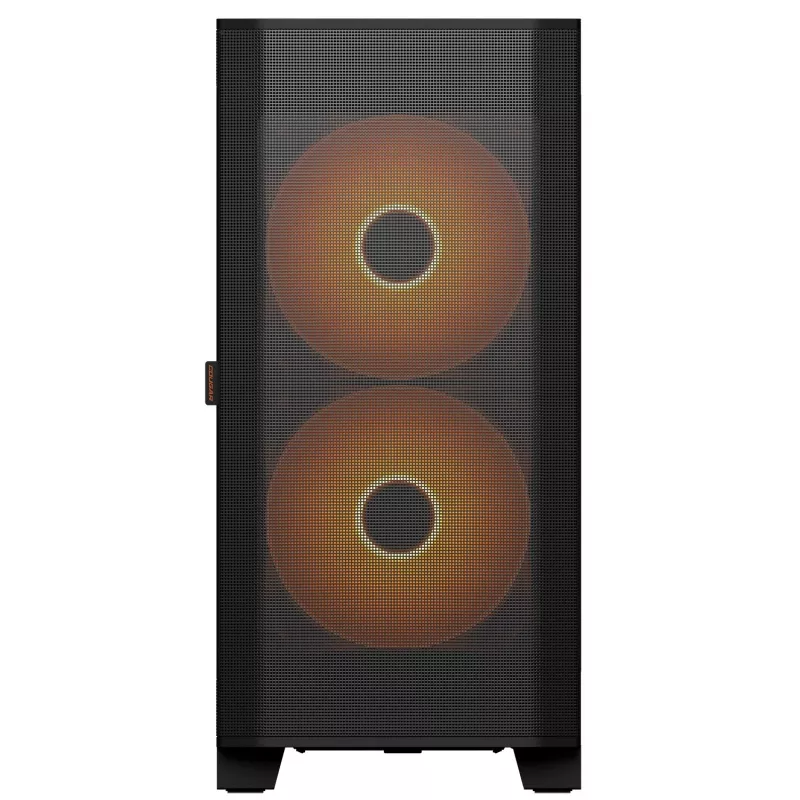 PC Midi Tower skriňa Cougar Airface FLO ARGB, čierna — podporuje 2x 180 mm vpredu, 1x 120 mm vzadu, 2,5/3,5 palcové disky, 240×480×509 mm