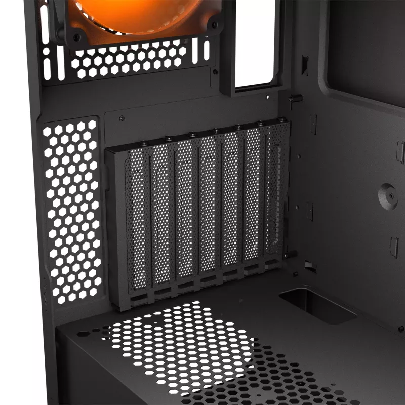 PC Midi Tower skriňa Cougar Airface FLO ARGB, čierna — podporuje 2x 180 mm vpredu, 1x 120 mm vzadu, 2,5/3,5 palcové disky, 240×480×509 mm