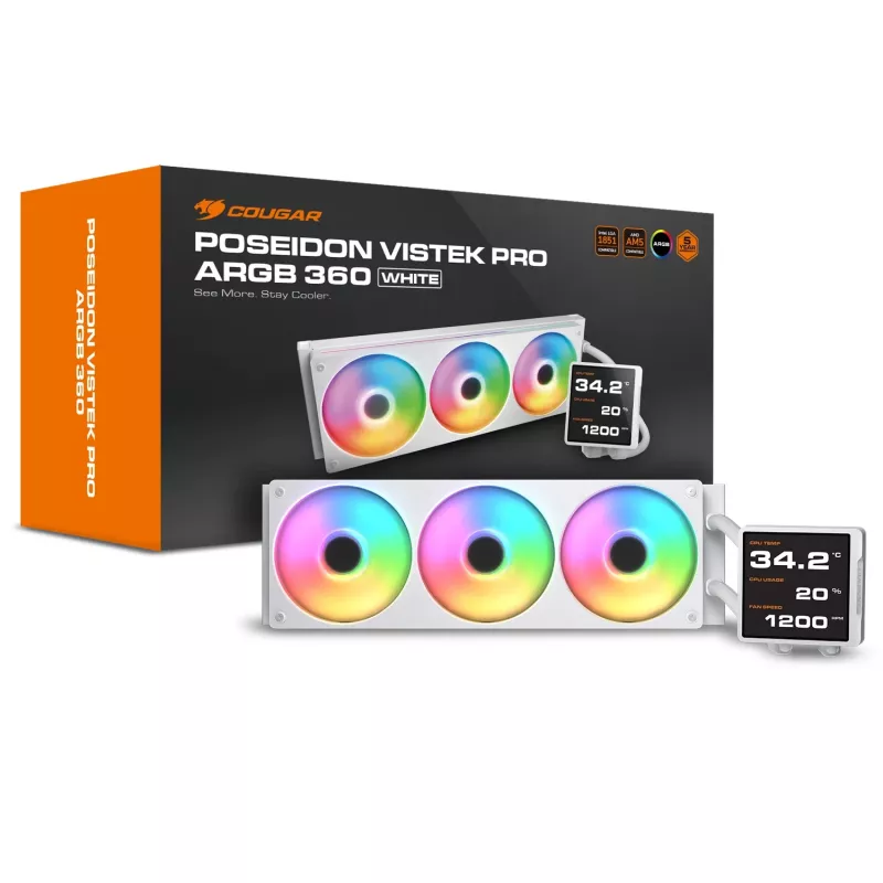 All-in-One CPU kvapalinový chladič Cougar Poseidon Vistek Pro 360 – 120 mm ventilátor, ARGB, biely