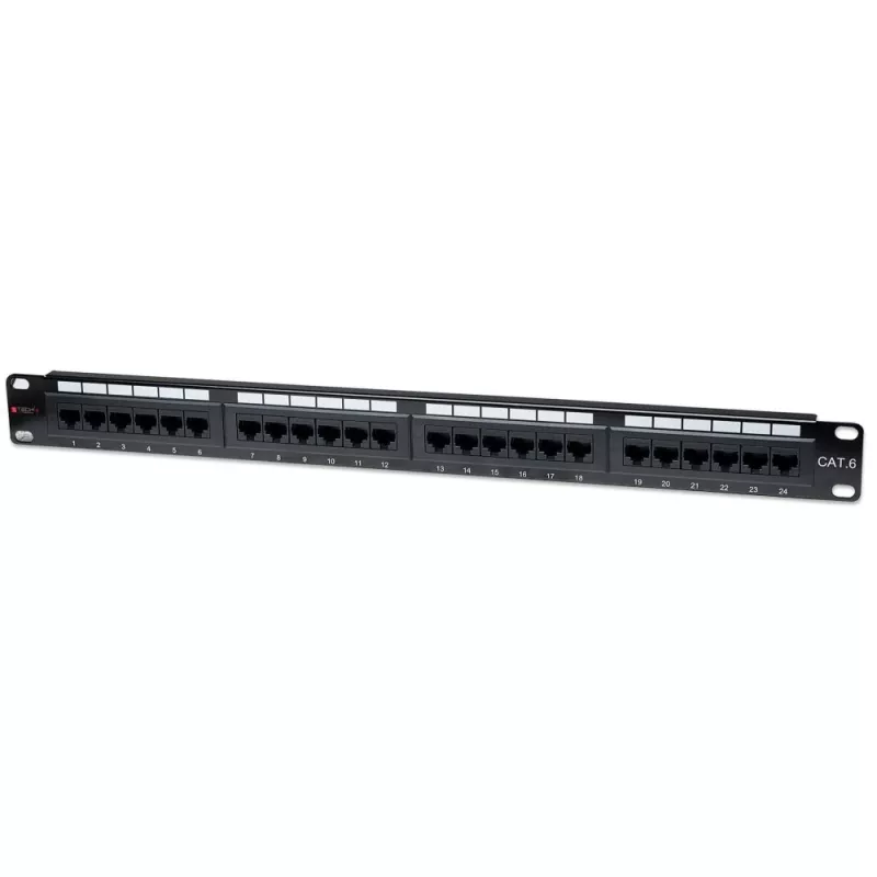 Techly Patch Panel UTP 24 portov RJ45 Cat.6 I-PP 24-RU-C6T, IEEE 802.3, IEEE 802.3ab, IEEE 802.3u, 10/100/1000Base-T(X), Fast Ethernet, Gigabit Ethernet, 1000 Mbit/s, RJ-45, zlatý
