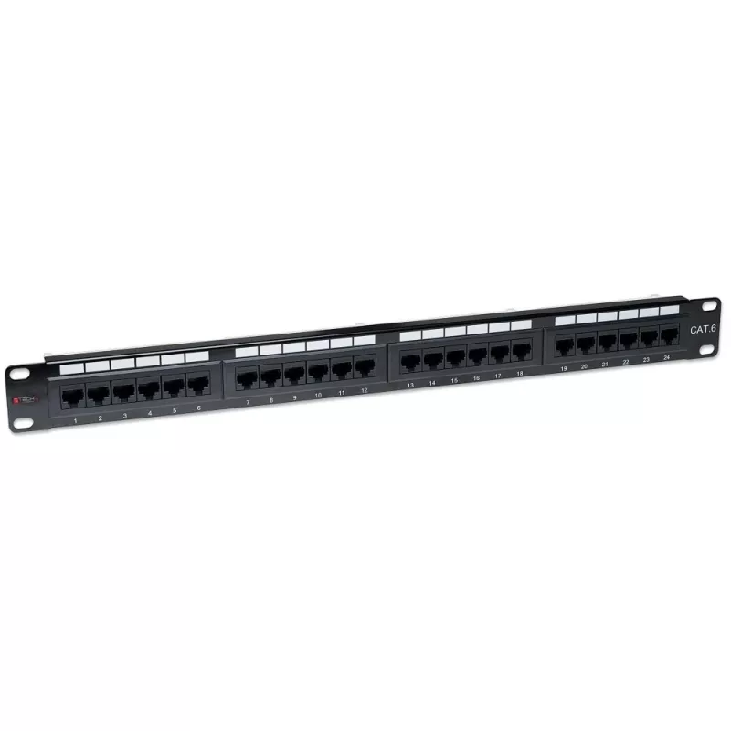 Techly Patch Panel UTP 24 portov RJ45 Cat.6 I-PP 24-RU-C6T, IEEE 802.3, IEEE 802.3ab, IEEE 802.3u, 10/100/1000Base-T(X), Fast Ethernet, Gigabit Ethernet, 1000 Mbit/s, RJ-45, zlatý