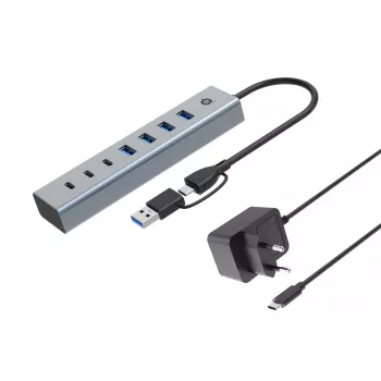Conceptronic HUBBIES20GP 7-portový USB 3.0 hub s napájacím zdrojom, 5Gbps, USB-C x 3, USB-A x 4
