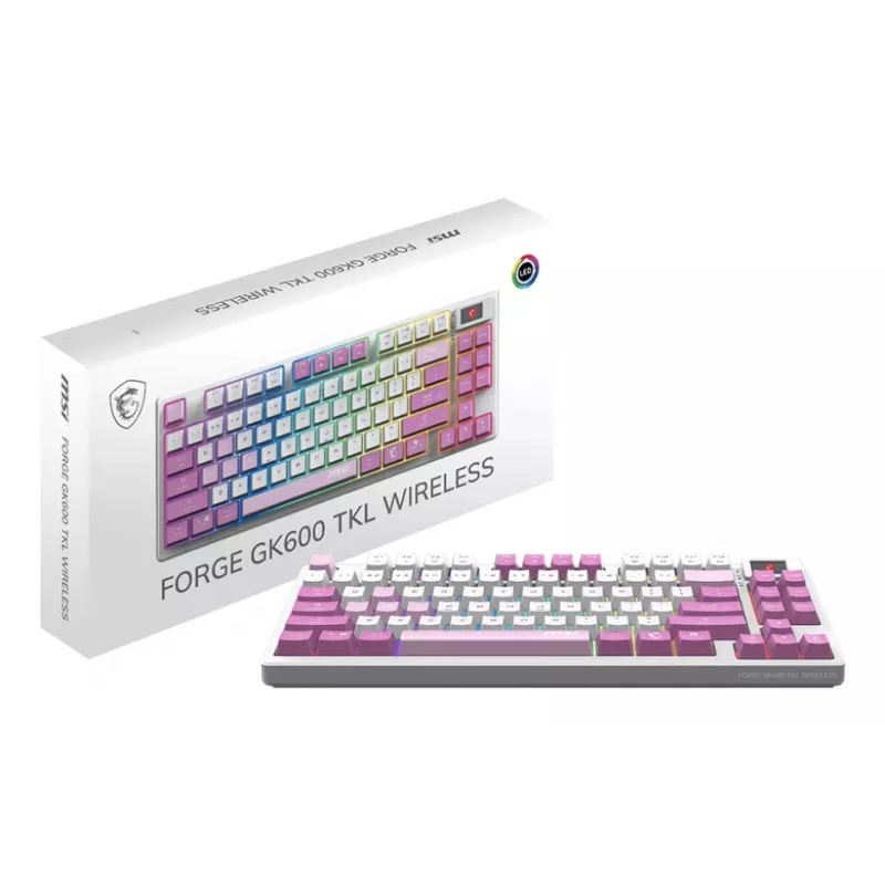 MSI FORGE GK600 TKL bezdrôtová herná klávesnica, QWERTZ DE, fialová