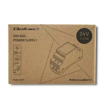 Napájací zdroj na lištu QOLTEC 30W 24V 1,25A sivý
