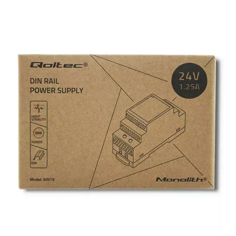 Napájací zdroj na lištu QOLTEC 30W 24V 1,25A sivý