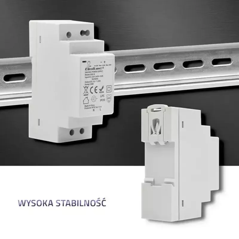 Napájací zdroj na lištu QOLTEC 30W 24V 1,25A sivý