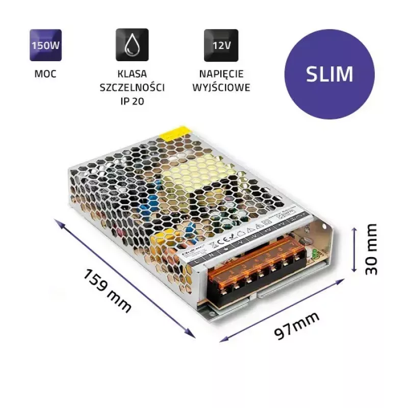 LED driver QOLTEC 50967, konštantné napätie/prúd, IP20, 150 W