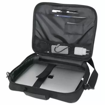 Manhattan Cambridge taška na notebook 14,1 palca, Clamshell dizajn, čierna, KOSTENGÜNSTIG, priehradka na príslušenstvo, priehradka na dokumenty na zadnej strane, ramenný popruh (odnímateľný), ekvivalent k Targus CN313/CN414EU, taška na notebook, trojročná záruka