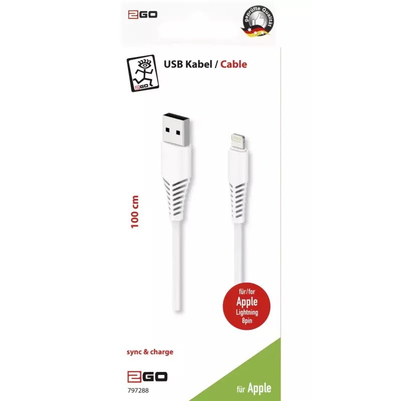 Lightning kábel 2GO 797288 1 m biely USB B