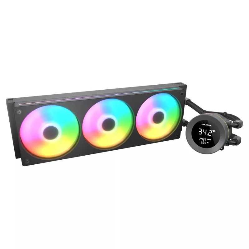 All-in-One kvapalinový chladič CPU Cougar Poseidon Vistek 360, ARGB, 120-mm ventilátory, 700–2500 ot/min, čierny