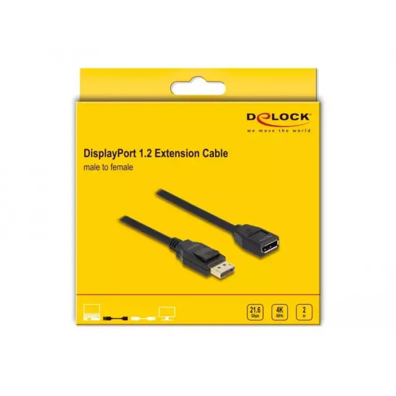 DeLOCK DisplayPort 1.2 predlžovací kábel 4K 60 Hz 2 m