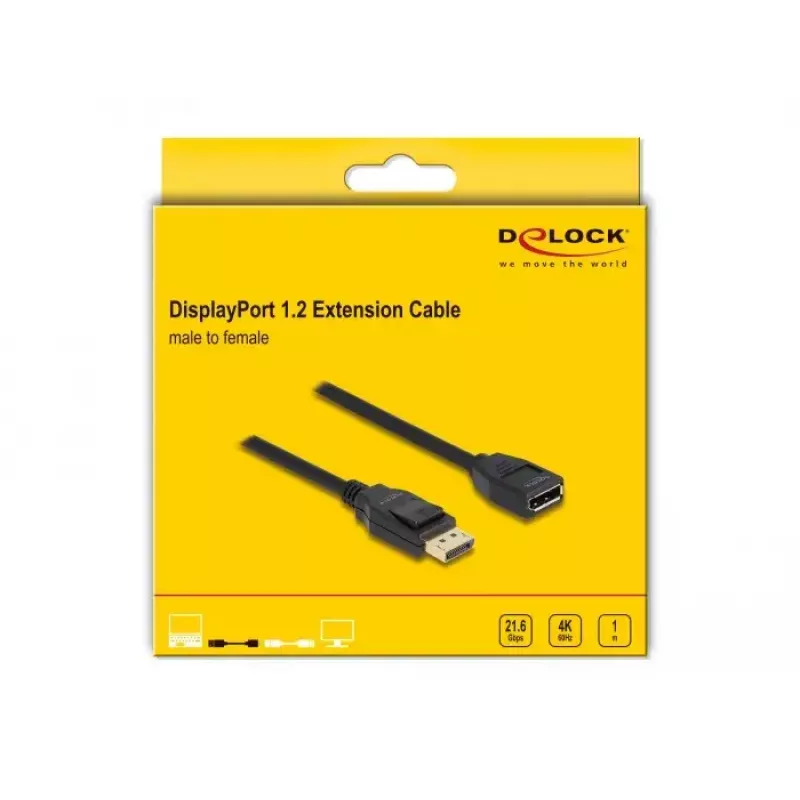 DeLOCK DisplayPort 1.2 predlžovací kábel 4K 60 Hz 1 m