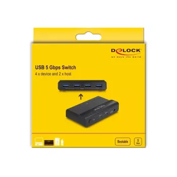 Delock USB prepínač 4 x zariadenie 2 x hostiteľ 5 Gbit/s čierny