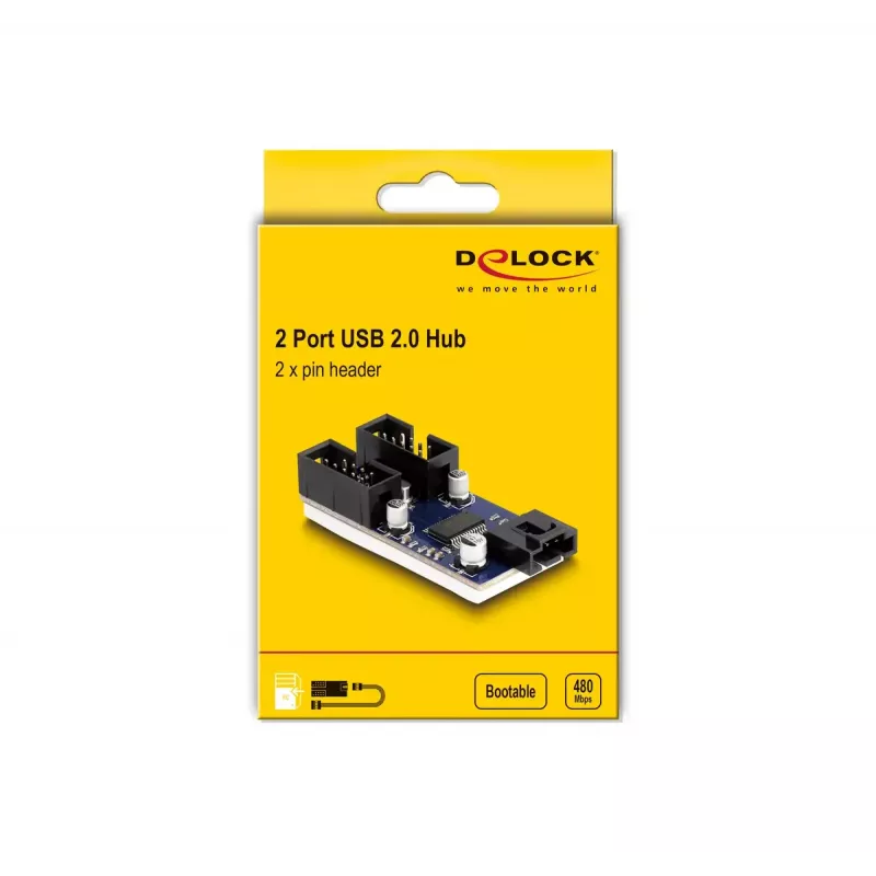 DeLOCK USB 2.0 pin header hub 2 porty čierny modrý
