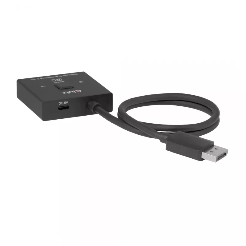DisplayPort 2-in-1 obojsmerný switch CLUB3D CSV-1009 — 2x DisplayPort výstupy, 8K@60Hz, čierna