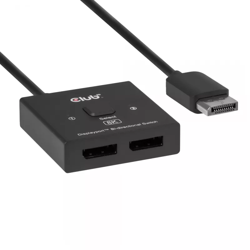 DisplayPort 2-in-1 obojsmerný switch CLUB3D CSV-1009 — 2x DisplayPort výstupy, 8K@60Hz, čierna