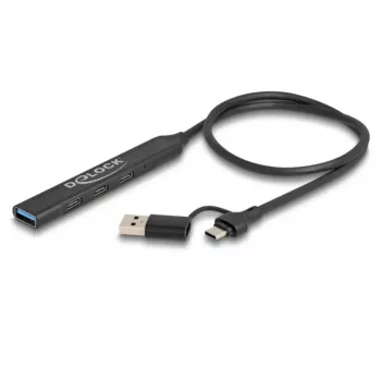 DeLOCK 4 portový tenký USB hub USB Type-C USB Type-A 5 Gbps čierny