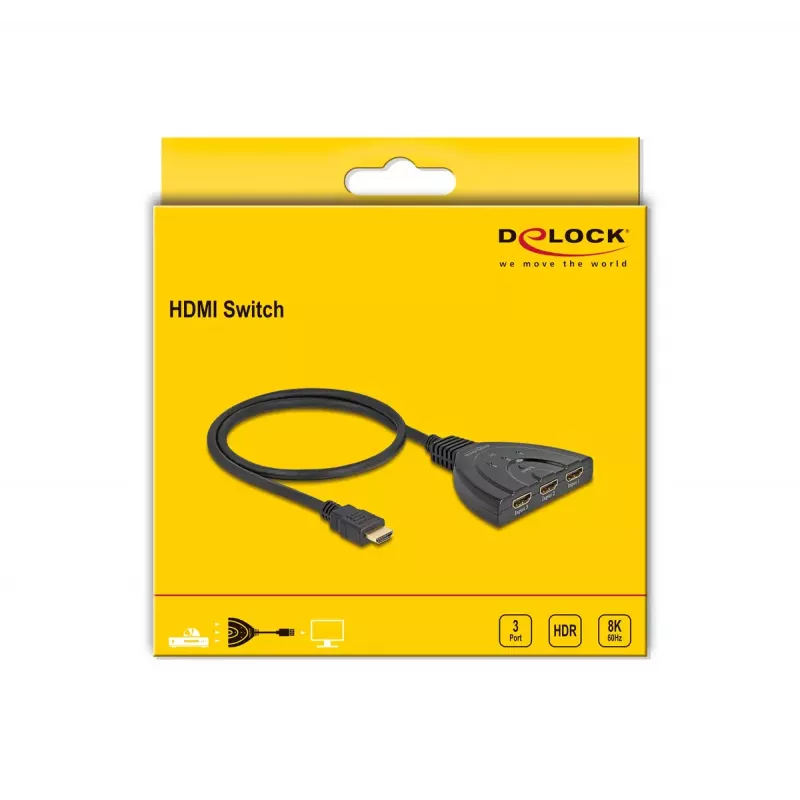 DeLOCK HDMI prepínač 3 x HDMI in na 1 x HDMI out 8K 60 Hz