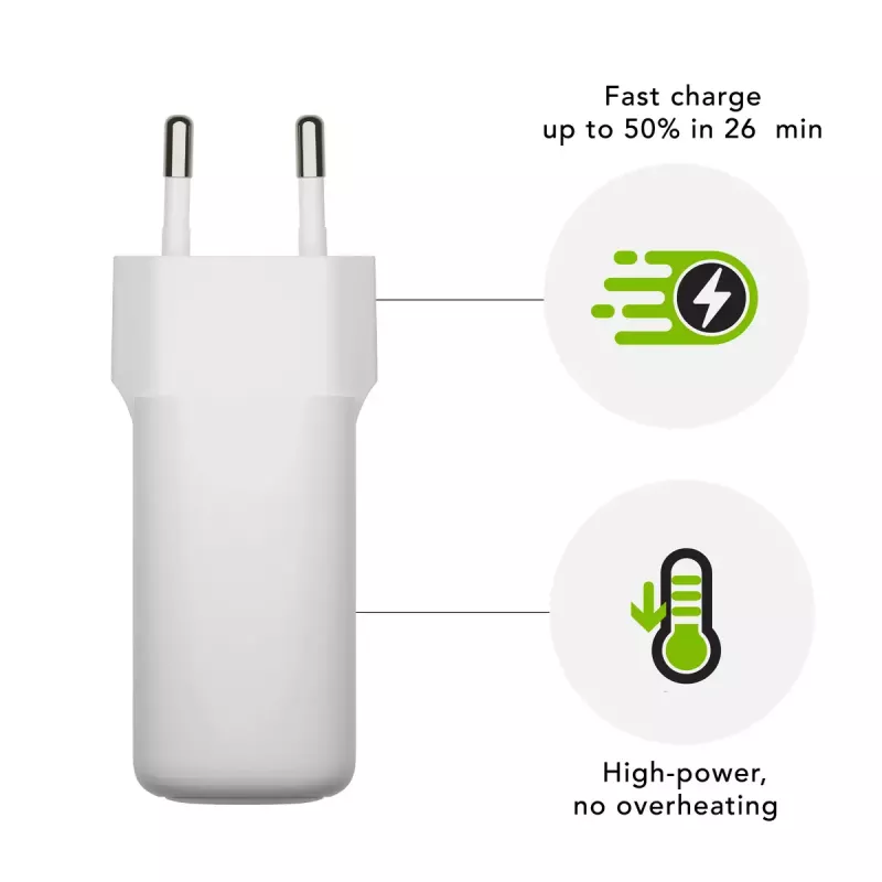Nástenná nabíjačka USB-C 45W d bramante re-charge Pro — interiérová, 110–240V, biela