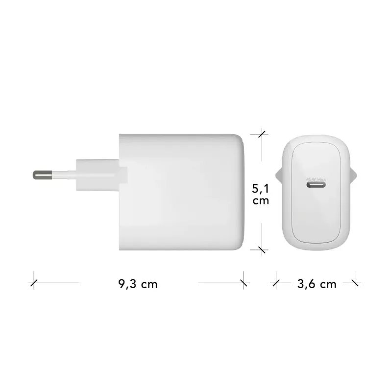 Nástenná nabíjačka USB-C 45W d bramante re-charge Pro — interiérová, 110–240V, biela