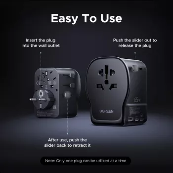 AC vnútorná nabíjačka pre mobilné zariadenia UGREEN 55001 — 2× USB-C, 100–240 V, rýchle nabíjanie, čierna/sivá
