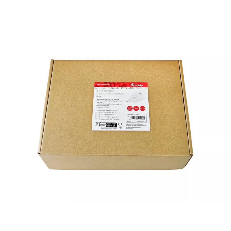 Equip 1-portová 20W USB-C PD nabíjačka vnútorná AC biela 100-240V