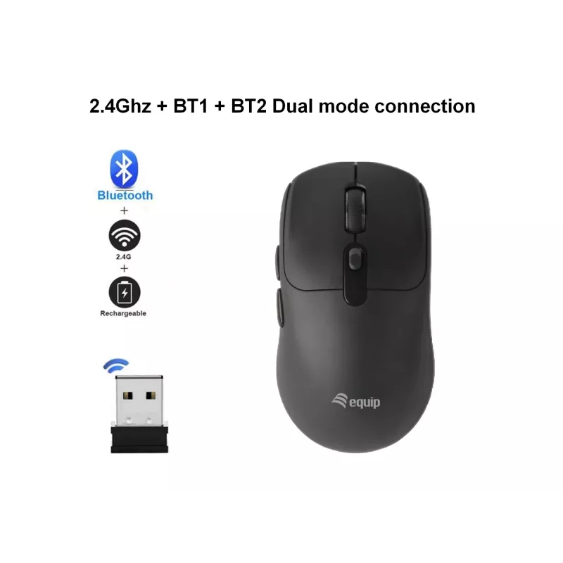 EQUIP obojručná 6-tlačidlový dual-mode bezdrôtová myš, optická 1600 DPI, RF + Bluetooth, čierna